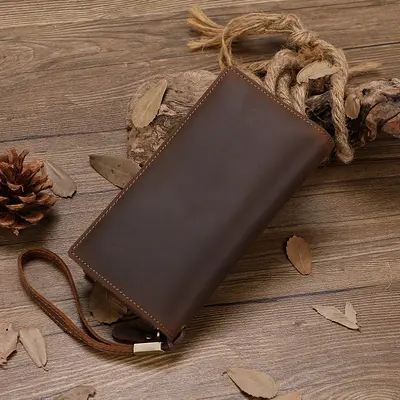 Crazy Horse Genuine Leather Long Men's Wallet, Multi-Card Slots, Large Capacity - 3