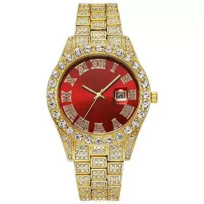 Men's quartz watch with crystals calendar roman numerals - 12