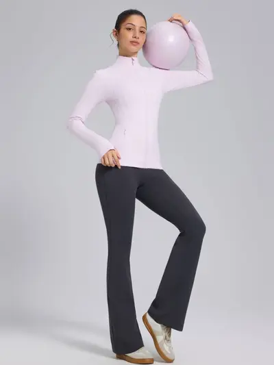 Define Long Sleeve Women's Yoga Top, Stand Collar, Thick Fabric