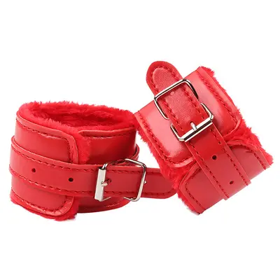 Black Leather Plush Handcuffs for Women, Adult Toy