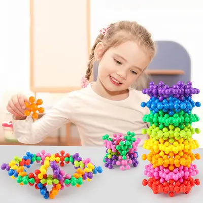 3-6 Yaş Çocuk 3D Kar Tanesi Çiçek Blok Seti, Döndürmeli Zeka Oyuncağı - 4
