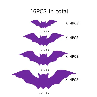 Halloween 3D Black Bat Wall Stickers, 16 Pcs per Pack - 10