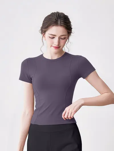 Women's Yoga Top, Tight Fit, Breathable Quick-Dry, Short Sleeve - 7