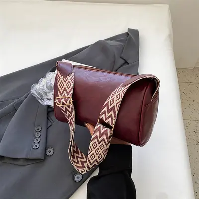 Women's Solid Color Retro Cylinder Shoulder Bag, Crossbody Strap - 8