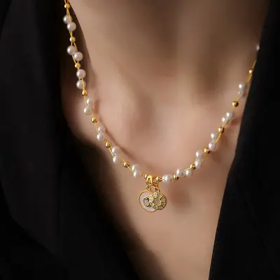 18k vergoldete Zirkonia-Perlenkette, luxuriöse Schlüsselbeinkette