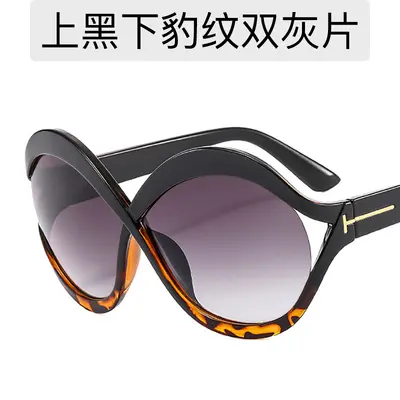 Round Large Frame T-Shape Sunglasses, Crossover Style - 9