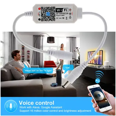 WiFi tek renkli LED şerit dimmer kontrol cihazı, Alexa sesli kontrol uyumlu