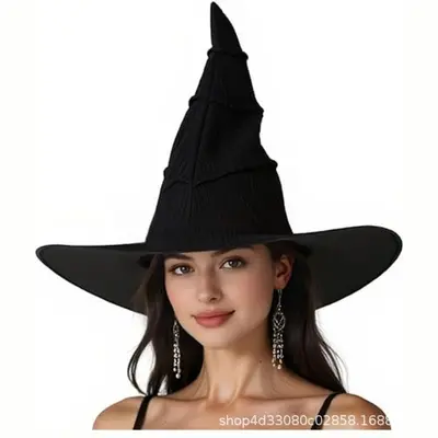 Halloween Black Pleated Mesh Witch Hat with Tassel - 8