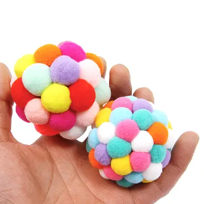 DIY Peluş Kedi Oyuncağı, Renkli Çanlı Top - 3