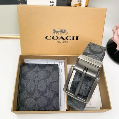 Men's Minimalist Belt Wallet Gift Set, Classic Leather Belt, Adjustable Holes - 3