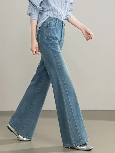 Tencel Pamuklu Yüksek Bel Dört Yönlü Esnek Kadın Kot Pantolon, Düz Paça