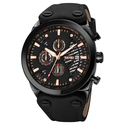 Retro style men's quartz watch leather strap with calendar - 10