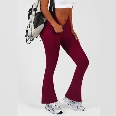 High-Waisted Solid Yoga Leggings, Slim Fit with Micro Flare, Quick-Dry - 4