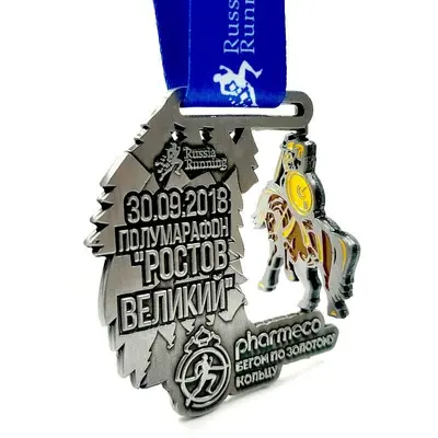 Custom Metal Medal with Ribbon Hanger, Aluminum Alloy Electroplated, Logo Printed