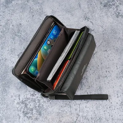 Men's Long Wallet with Multiple Card Slots, Large Capacity, Zipper and Clasp - 3