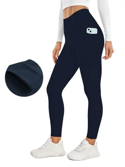 Kadın Polar Astarlı Yüksek Bel Tayt, Kış, Cepli, Spor Yoga Pantolonu - 6