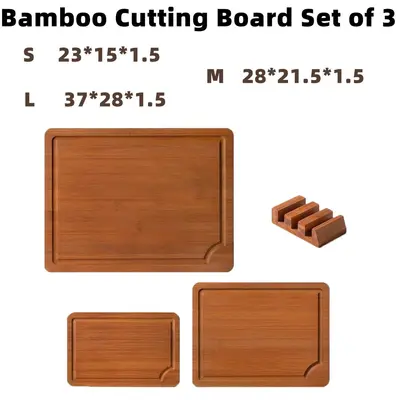 Carbonized Bamboo Cutting Board 3-Piece Set with Non-Slip Mat and Stand - 12