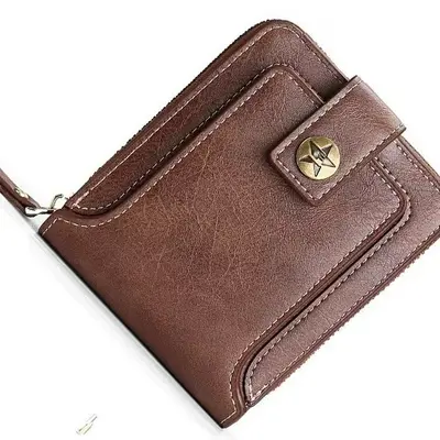 Retro Short Multi-Card Slot Button Brown Men's Wallet - 3