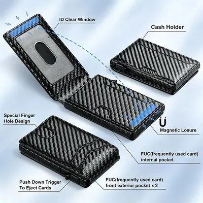 Amazon New Men's Card Holder Wallet RFID Anti-Theft Automatic Pop-Up Card Case Cross-Border High-End Wallet Card Holder - 3