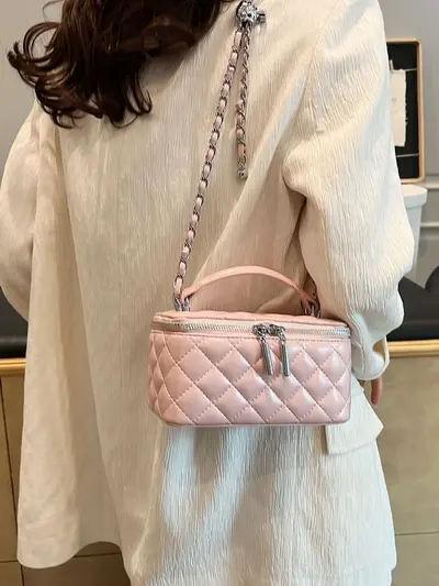 Women's Small Square Handbag, Box Style with Chain Strap, Crossbody - 2