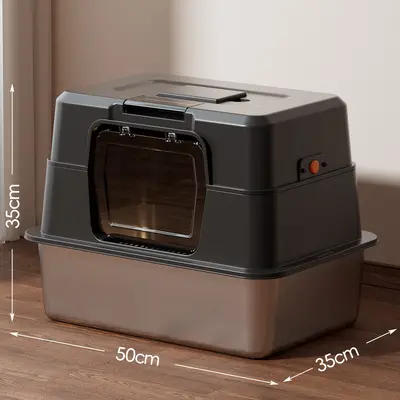 Stainless Steel Enclosed Cat Litter Box, Odor Control, Large