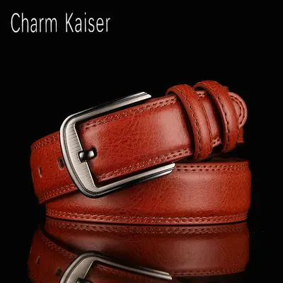Men's Leather Belt Genuine Cowhide Pin Buckle Waist Belt Brown Middle-aged Youth Casual Fashion Men's Trouser Belt - 10