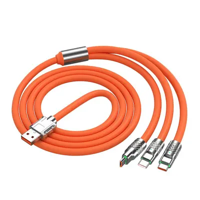 Jike Bir-Üçlü Işıklı Veri Kablosu 120W Süper Hızlı Şarj Geek Kablou TYPE-C Üçlü Şarj Kablosu