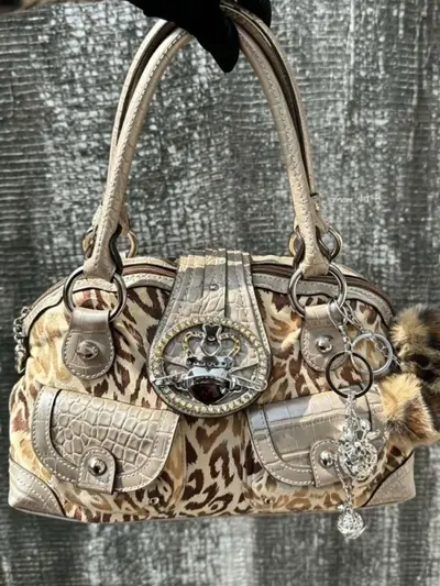 Leopard Print Women's Shoulder Bag, Retro Large Capacity Handbag