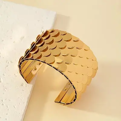 Sınır Ötesi Sıcak Satış Metal Parlak Pul El Aksessuarı Abartılı Vintage Açık Ağız Ayarlanabilir Bileklik Punk Tarzı Balık Pulu Bilezik