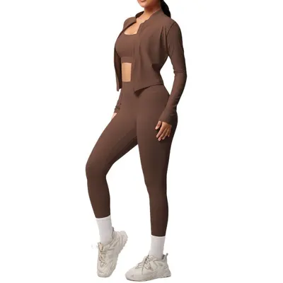 Women's 3-Piece Yoga Sportswear Set, Skin-Friendly Double-Sided Brushed Fabric - 6