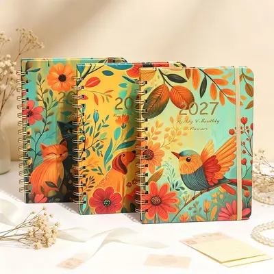 2027 yeni sınır ötesi planlayıcı defter, değerli ajanda, orijinal çiçek desenli spiral defter, askılı A5 defter.