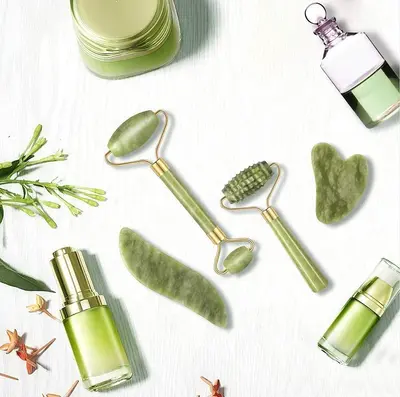 Fabrikverkauf Xiuyan-Jade-Massageroller Gua-Sha-Set, spezialisiertes Augen- und Gesichtspflege-Massageset - 7