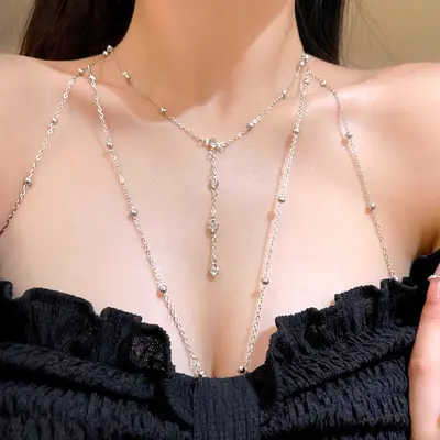 Sexy body chain necklace with silver lock collarbone design - 8