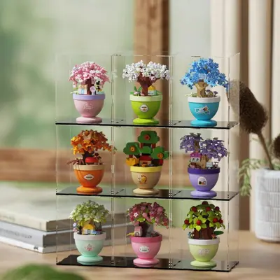 Trending New Four-Season Green Shade Cherry Blossom Treehouse Model Children's Educational Building Block Desktop Ornament Toy Cross-Border Gift