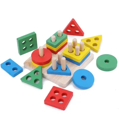 Wooden Educational Geometric Shape Matching Toy, Four and Five Post Sets - 4