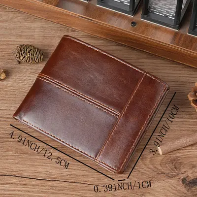 Men's Genuine Leather Short Wallet, Crazy Horse Leather, Compact - 2