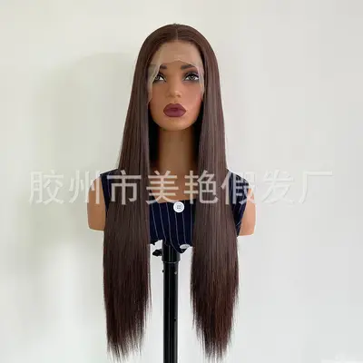 13x4 Lace Front Wig No.6 Dark Brown, Synthetic Fiber, Long Straight Hair - 3