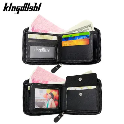 Erkek Kısa Cüzdan, Yağlı Deri Patchwork, Çoklu Kart Gözü, Fermuarlı Bozuk Para Bölmesi - 4