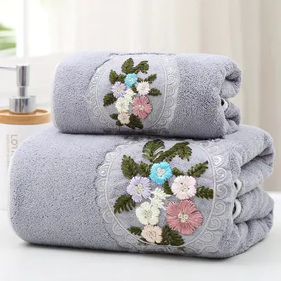 Embroidered bath towel set 2-piece, soft absorbent - 2