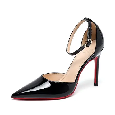 Women's 2026 Black Thin-Heel Single-Strap Pointed Pumps, Patent Leather