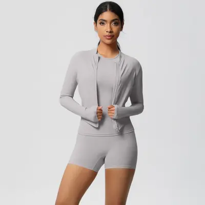 Yoga Three-Piece Set, Nude-Feel Brushed Fabric, Solid Color - 13