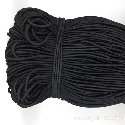 Black Round Latex Elastic Cord, 1mm-17mm, High-Strength - 1