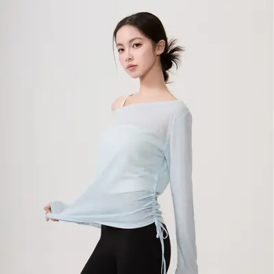 Solid Colour Long Sleeve Yoga Cover-Up, Loose Fit, Breathable - 2