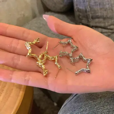 Minimalist metal pentagram stud earrings for women unique design