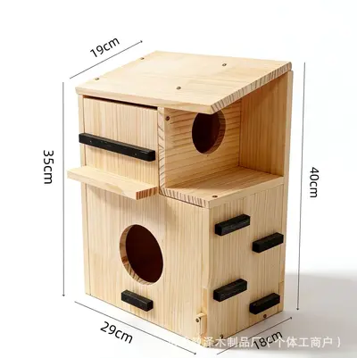 Hanging Wooden Squirrel House with Viewing Window and Nut Feeder - 7
