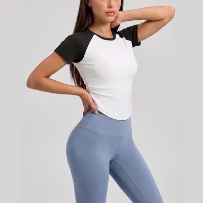 Women's Yoga Set with Slimming Effect and Short-Sleeve Top - 8