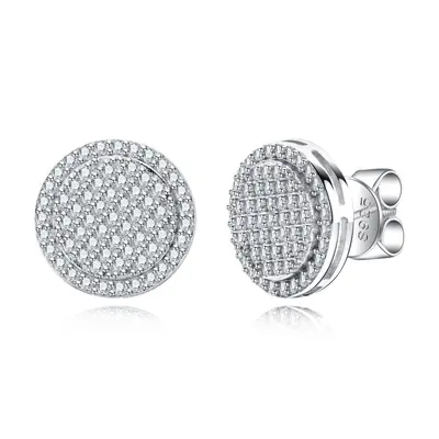 Ohrstecker aus 925er Silber mit Moissanit, D-Farbe, runde Scheibe, Unisex