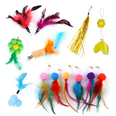Cat Toy Set with Interactive Bell and Feather Teaser Replacement Heads - 3