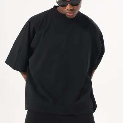 Herren-Streetwear-T-Shirt, 100 % Baumwolle, schwerer Stoff, kleiner Ausschnitt, Boxy-Fit,
