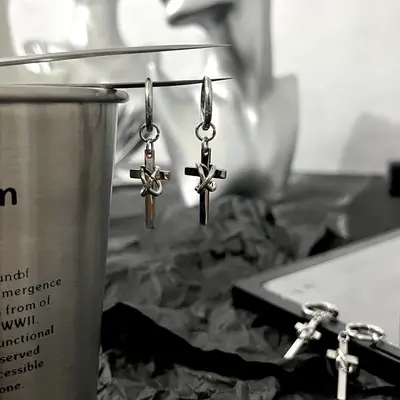 Stainless Steel Cross Earrings, Unisex Ear Clips